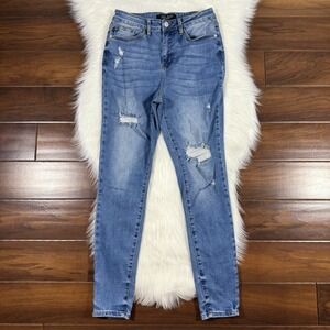 Judy Blue Women's Size 7‎ / 28 Embroidered Distressed Skinny Fit Denim Jeans